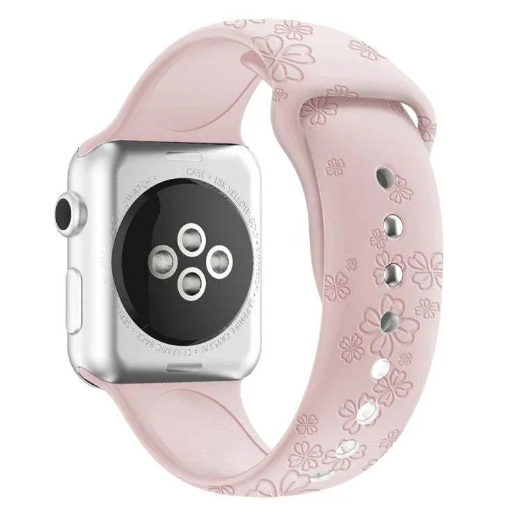 Bracelet de montre en silicone gaufré trèfle à quatre feuilles pour Apple Watch Series, 7 45mm / 6&SE&5&4 44mm / 3&2&1 42mm, 7 41mm / 6&SE&5&4 40mm / 3&2&1 38mm