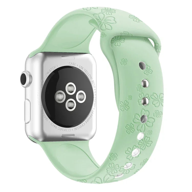 Bracelet de montre en silicone gaufré trèfle à quatre feuilles pour Apple Watch Series, 7 45mm / 6&SE&5&4 44mm / 3&2&1 42mm, 7 41mm / 6&SE&5&4 40mm / 3&2&1 38mm