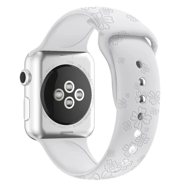 Bracelet de montre en silicone gaufré trèfle à quatre feuilles pour Apple Watch Series, 7 45mm / 6&SE&5&4 44mm / 3&2&1 42mm, 7 41mm / 6&SE&5&4 40mm / 3&2&1 38mm
