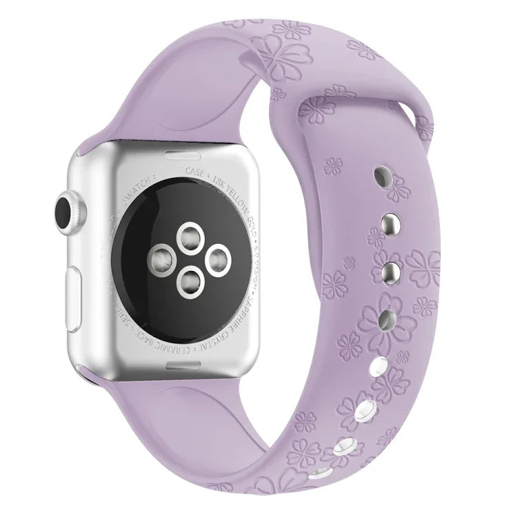 Bracelet de montre en silicone gaufré trèfle à quatre feuilles pour Apple Watch Series, 7 45mm / 6&SE&5&4 44mm / 3&2&1 42mm, 7 41mm / 6&SE&5&4 40mm / 3&2&1 38mm