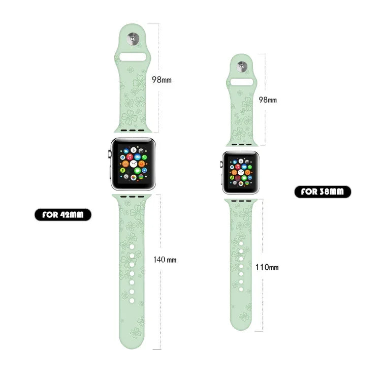 Bracelet de montre en silicone gaufré trèfle à quatre feuilles pour Apple Watch Series, 7 45mm / 6&SE&5&4 44mm / 3&2&1 42mm, 7 41mm / 6&SE&5&4 40mm / 3&2&1 38mm