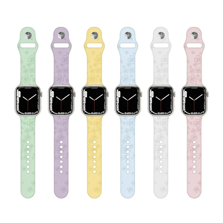 Bracelet de montre en silicone gaufré trèfle à quatre feuilles pour Apple Watch Series, 7 45mm / 6&SE&5&4 44mm / 3&2&1 42mm, 7 41mm / 6&SE&5&4 40mm / 3&2&1 38mm