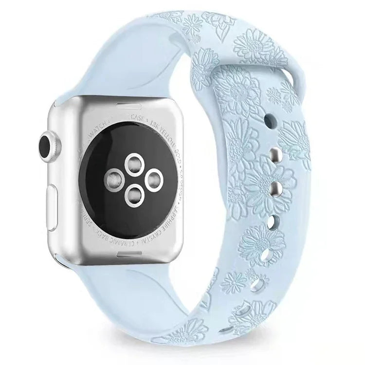 Bracelet en silicone en relief Tournesol pour Apple Watch Series, 7 41mm / 6&SE&5&4 40mm / 3&2&1 38mm, 7 45mm / 6&SE&5&4 44mm / 3&2&1 42mm
