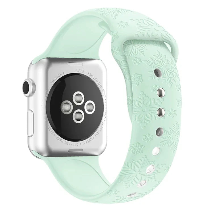 Bracelet en silicone à relief flocon de neige pour Apple Watch Series, 7 41mm / 6&SE&5&4 40mm / 3&2&1 38mm, 7 45mm / 6&SE&5&4 44mm / 3&2&1 42mm