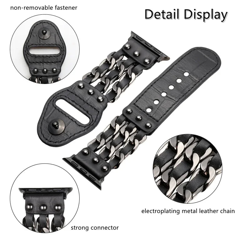 Bracelet de Montre en Cuir Véritable pour Homme pour Apple Watch Series, 7 41mm / 6&SE&5&4 40mm / 3&2&1 38mm, 7 45mm / 6&SE&5&4 44mm / 3&2&1 42mm