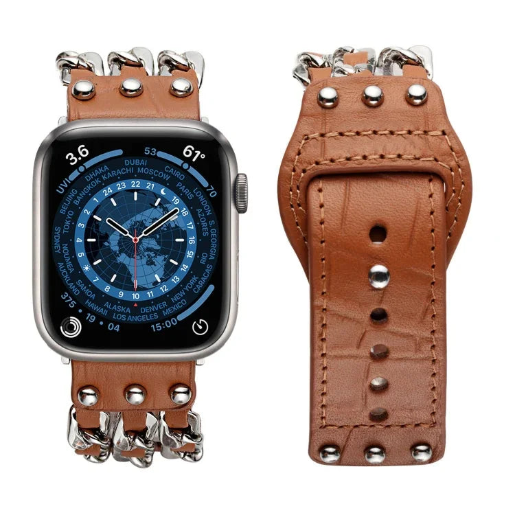 Bracelet de Montre en Cuir Véritable pour Homme pour Apple Watch Series, 7 41mm / 6&SE&5&4 40mm / 3&2&1 38mm, 7 45mm / 6&SE&5&4 44mm / 3&2&1 42mm