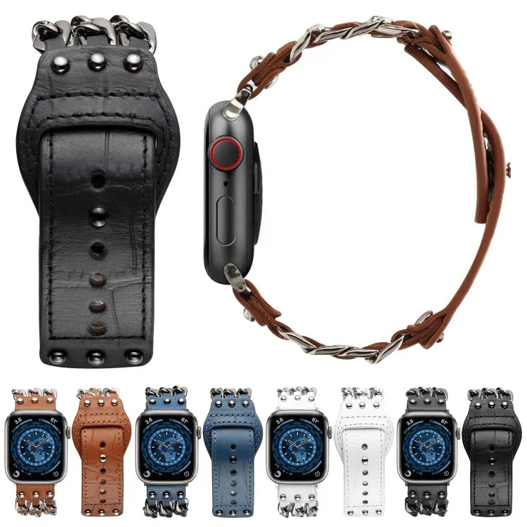 Bracelet de Montre en Cuir Véritable pour Homme pour Apple Watch Series, 7 41mm / 6&SE&5&4 40mm / 3&2&1 38mm, 7 45mm / 6&SE&5&4 44mm / 3&2&1 42mm