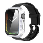 Coque de montre en PC diamant + verre trempé pour Apple Watch Series, 7 41mm, 7 45mm