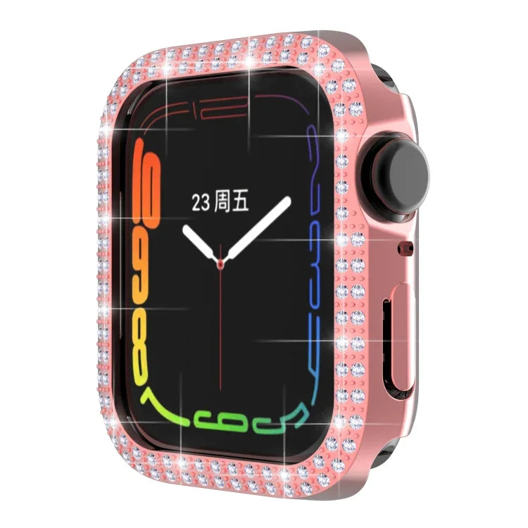 Boîtier de montre PC avec diamants double rangée pour Apple Watch Series 7 41 mm, 7 45 mm