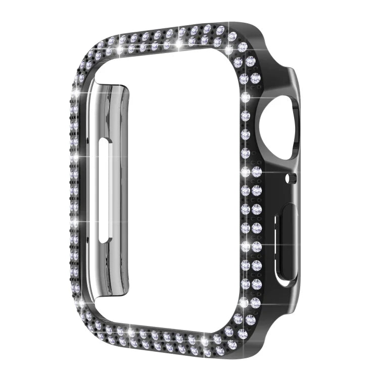 Boîtier de montre PC avec diamants double rangée pour Apple Watch Series 7 41 mm, 7 45 mm