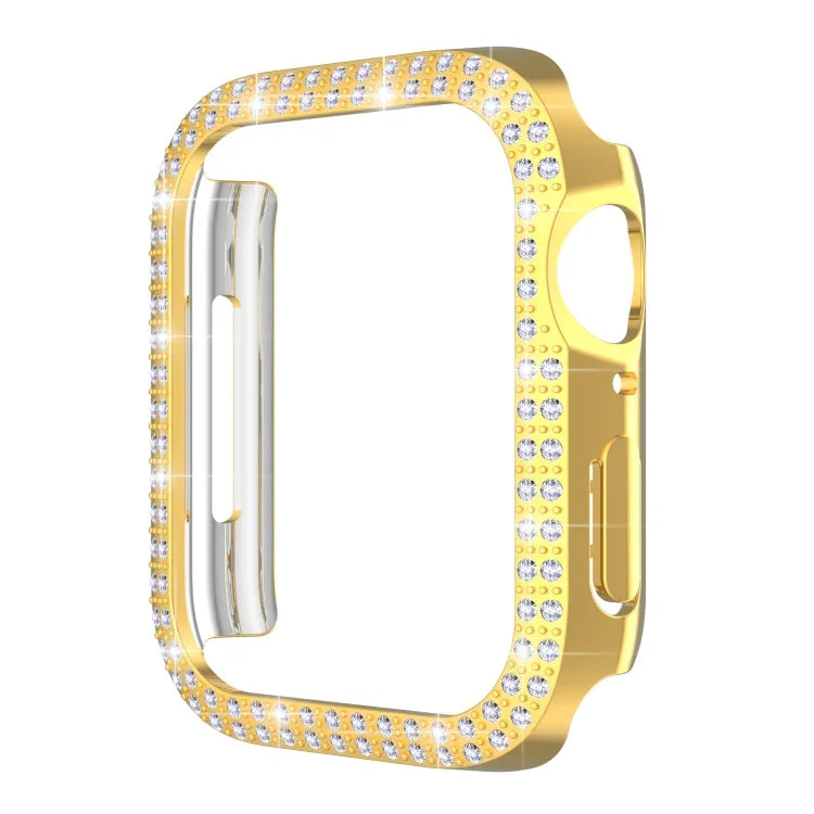 Boîtier de montre PC avec diamants double rangée pour Apple Watch Series 7 41 mm, 7 45 mm