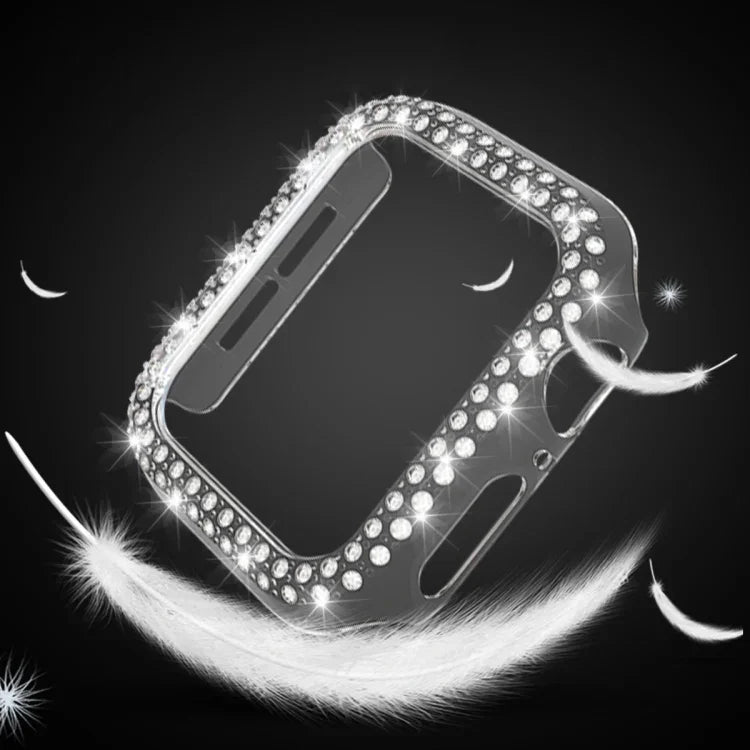 Boîtier de montre PC avec diamants double rangée pour Apple Watch Series 7 41 mm, 7 45 mm