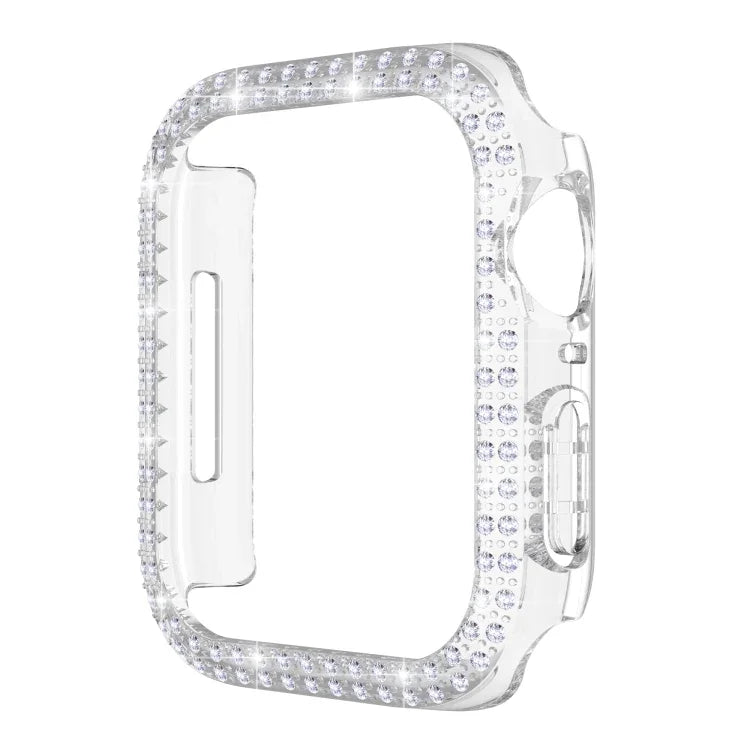 Boîtier de montre PC avec diamants double rangée pour Apple Watch Series 7 41 mm, 7 45 mm