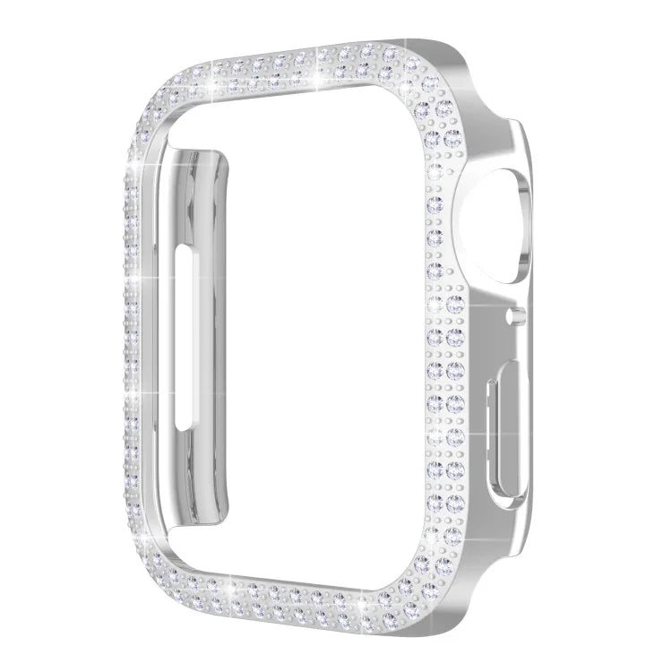 Boîtier de montre PC avec diamants double rangée pour Apple Watch Series 7 41 mm, 7 45 mm