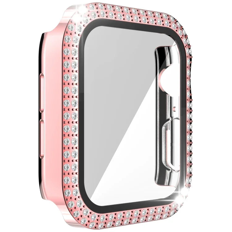 Coque de montre double rangée en PC diamant + verre trempé pour Apple Watch Series, 6&SE&5&4 40mm, 6&SE&5&4 44mm, 6&SE&5&4 40mm / 3&2&1 38mm