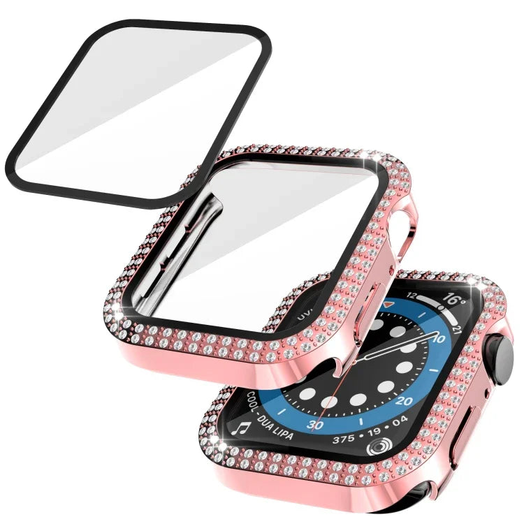 Coque de montre double rangée en PC diamant + verre trempé pour Apple Watch Series, 6&SE&5&4 40mm, 6&SE&5&4 44mm, 6&SE&5&4 40mm / 3&2&1 38mm