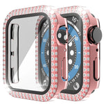 Coque de montre double rangée en PC diamant + verre trempé pour Apple Watch Series, 6&SE&5&4 40mm, 6&SE&5&4 44mm, 6&SE&5&4 40mm / 3&2&1 38mm