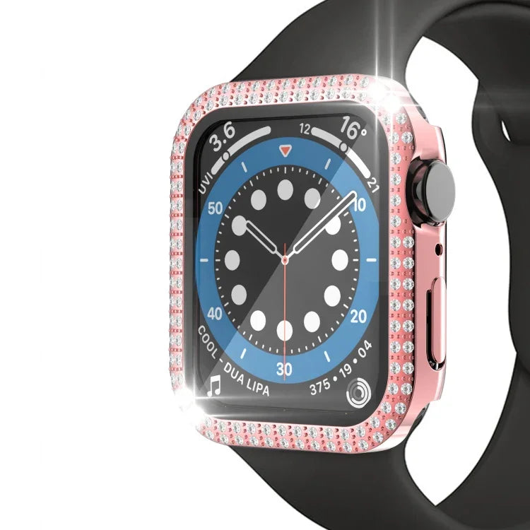 Coque de montre double rangée en PC diamant + verre trempé pour Apple Watch Series, 6&SE&5&4 40mm, 6&SE&5&4 44mm, 6&SE&5&4 40mm / 3&2&1 38mm