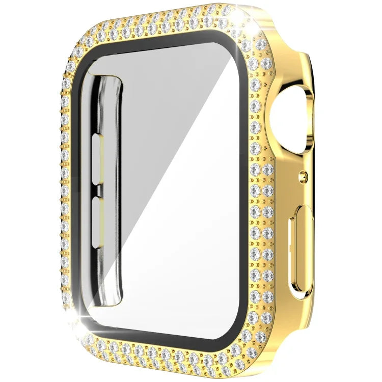 Coque de montre double rangée en PC diamant + verre trempé pour Apple Watch Series, 6&SE&5&4 40mm, 6&SE&5&4 44mm, 6&SE&5&4 40mm / 3&2&1 38mm