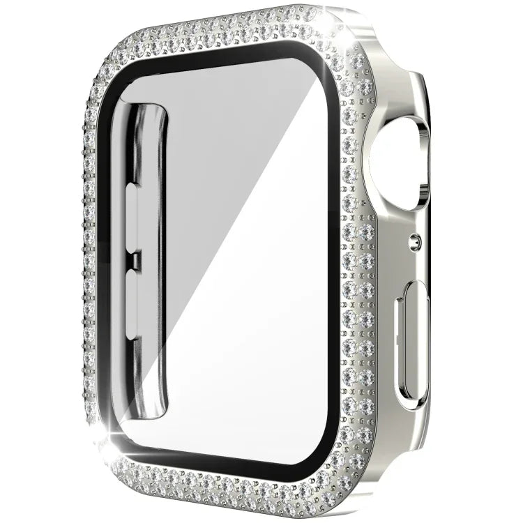 Coque de montre double rangée en PC diamant + verre trempé pour Apple Watch Series, 6&SE&5&4 40mm, 6&SE&5&4 44mm, 6&SE&5&4 40mm / 3&2&1 38mm