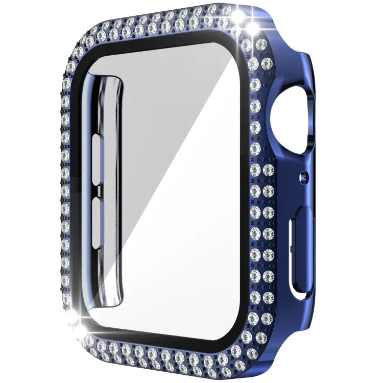 Coque de montre double rangée en PC diamant + verre trempé pour Apple Watch Series, 6&SE&5&4 40mm, 6&SE&5&4 44mm, 6&SE&5&4 40mm / 3&2&1 38mm