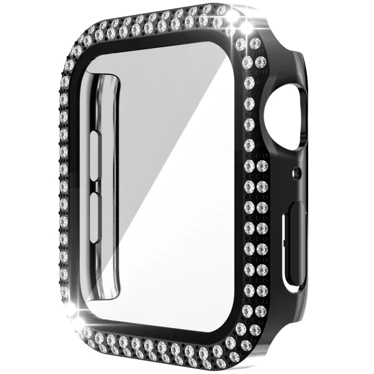 Coque de montre double rangée en PC diamant + verre trempé pour Apple Watch Series, 6&SE&5&4 40mm, 6&SE&5&4 44mm, 6&SE&5&4 40mm / 3&2&1 38mm
