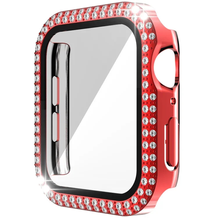 Coque de montre double rangée en PC diamant + verre trempé pour Apple Watch Series, 6&SE&5&4 40mm, 6&SE&5&4 44mm, 6&SE&5&4 40mm / 3&2&1 38mm