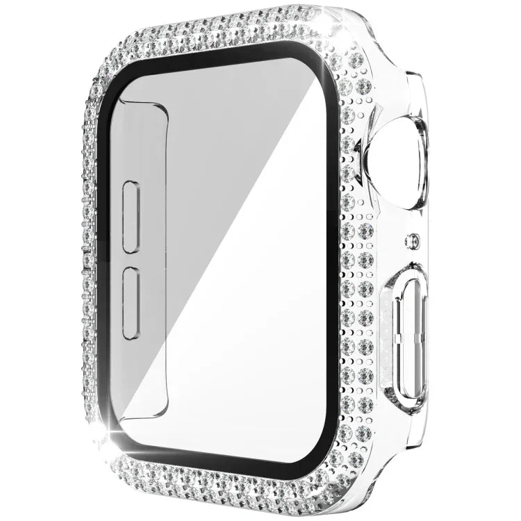 Coque de montre double rangée en PC diamant + verre trempé pour Apple Watch Series, 6&SE&5&4 40mm, 6&SE&5&4 44mm, 6&SE&5&4 40mm / 3&2&1 38mm