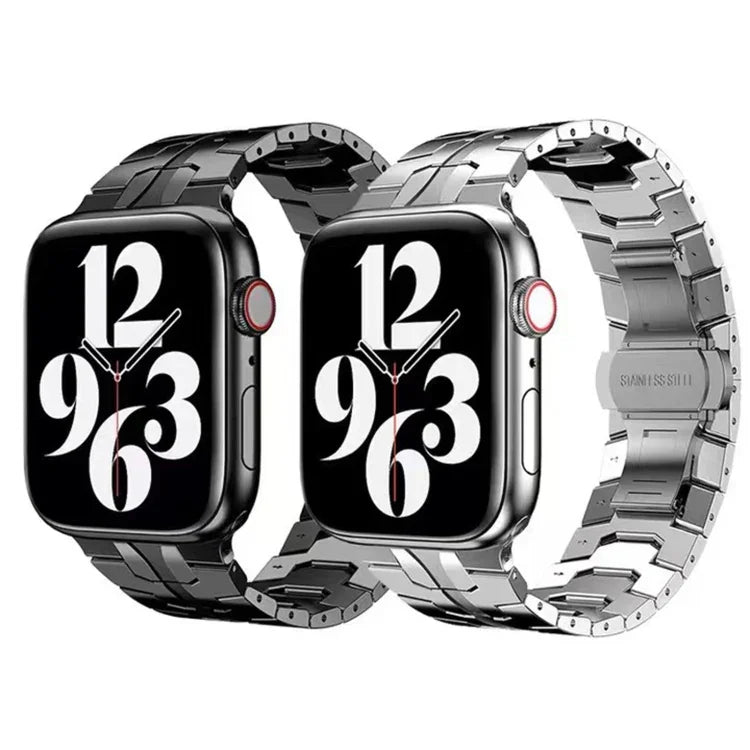 Bracelet de montre en métal avec boucle papillon pour Apple Watch Series, 7 41mm / 6&SE&5&4 40mm / 3&2&1 38mm, 7 45mm / 6&SE&5&4 44mm / 3&2&1 42mm