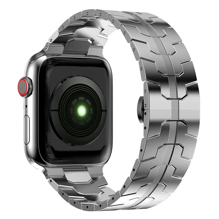 Bracelet de montre en métal avec boucle papillon pour Apple Watch Series, 7 41mm / 6&SE&5&4 40mm / 3&2&1 38mm, 7 45mm / 6&SE&5&4 44mm / 3&2&1 42mm