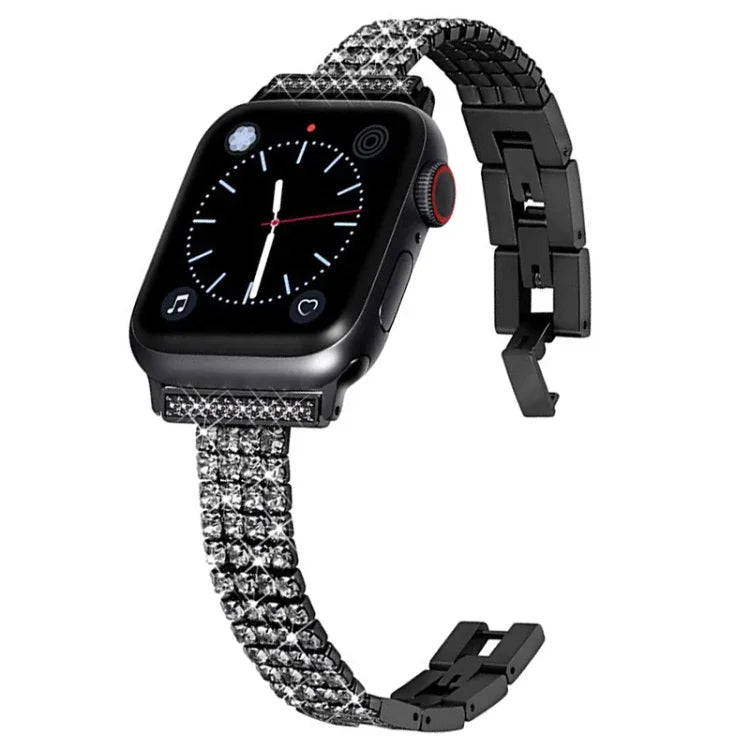Bracelet en métal serti de diamants à quatre rangs pour Apple Watch Series, 7 41mm / 6&SE&5&4 40mm / 3&2&1 38mm, 7 45mm / 6&SE&5&4 44mm / 3&2&1 42mm