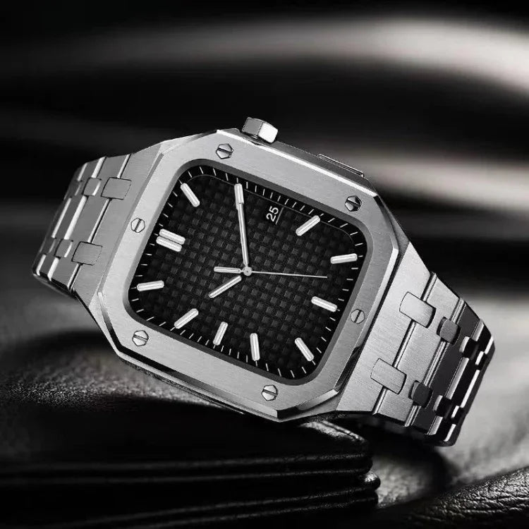 Bracelet de montre en métal et chêne intégré + boîtier de montre pour Apple Watch Series, pour Apple Watch Series 6&SE&5&4 44mm