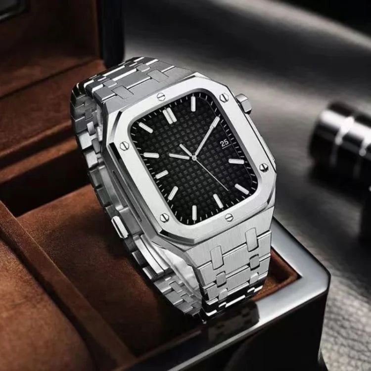 Bracelet de montre en métal et chêne intégré + boîtier de montre pour Apple Watch Series, pour Apple Watch Series 6&SE&5&4 44mm