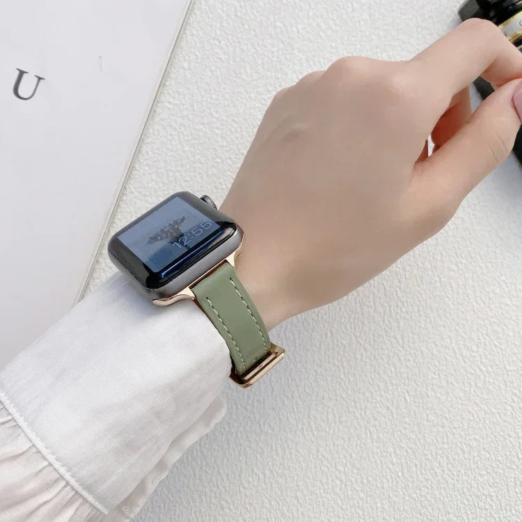 Bracelet de montre en cuir uni pour Apple Watch Series, 7 41mm / 6&SE&5&4 40mm / 3&2&1 38mm, 7 45mm / 6&SE&5&4 44mm / 3&2&1 42mm