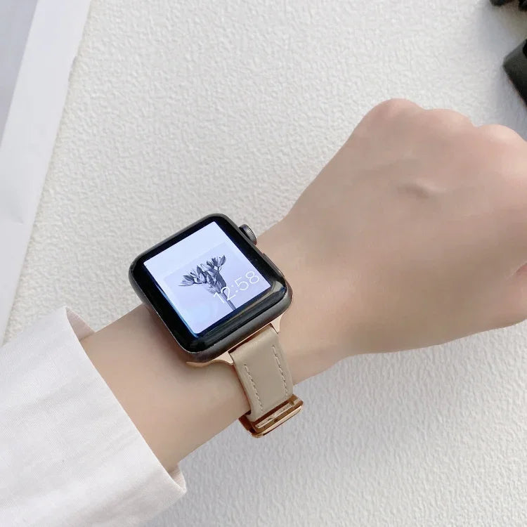 Bracelet de montre en cuir uni pour Apple Watch Series, 7 41mm / 6&SE&5&4 40mm / 3&2&1 38mm, 7 45mm / 6&SE&5&4 44mm / 3&2&1 42mm