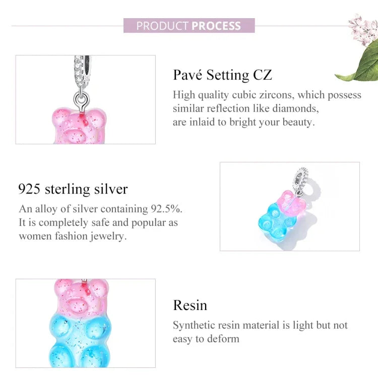 S925 Argent Sterling Ours Sucré Pendentif DIY Bracelet Collier Accessoires, Ours Sucré
