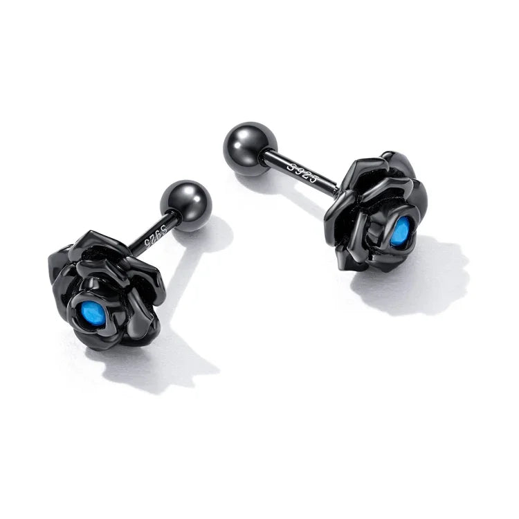 Boucles d'oreilles clous femme en argent sterling S925, roses noires, Roses noires