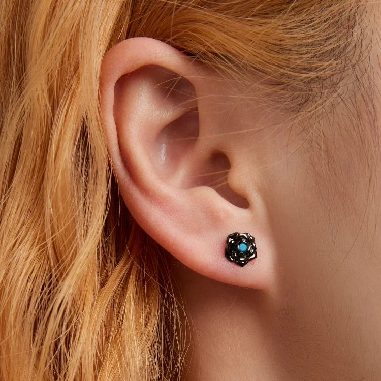 Boucles d'oreilles clous femme en argent sterling S925, roses noires, Roses noires