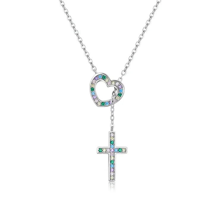 Bijoux pour femmes, collier cœur croix en argent sterling S925, cœur croix