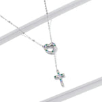 Bijoux pour femmes, collier cœur croix en argent sterling S925, cœur croix