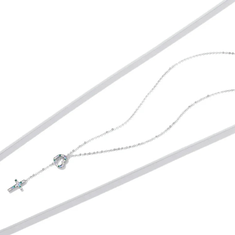 Bijoux pour femmes, collier cœur croix en argent sterling S925, cœur croix
