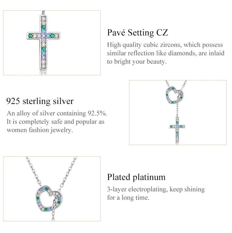 Bijoux pour femmes, collier cœur croix en argent sterling S925, cœur croix