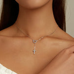 Bijoux pour femmes, collier cœur croix en argent sterling S925, cœur croix