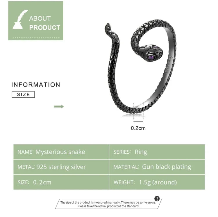 Bague femme serpent mystérieux en argent sterling S925, serpent mystérieux