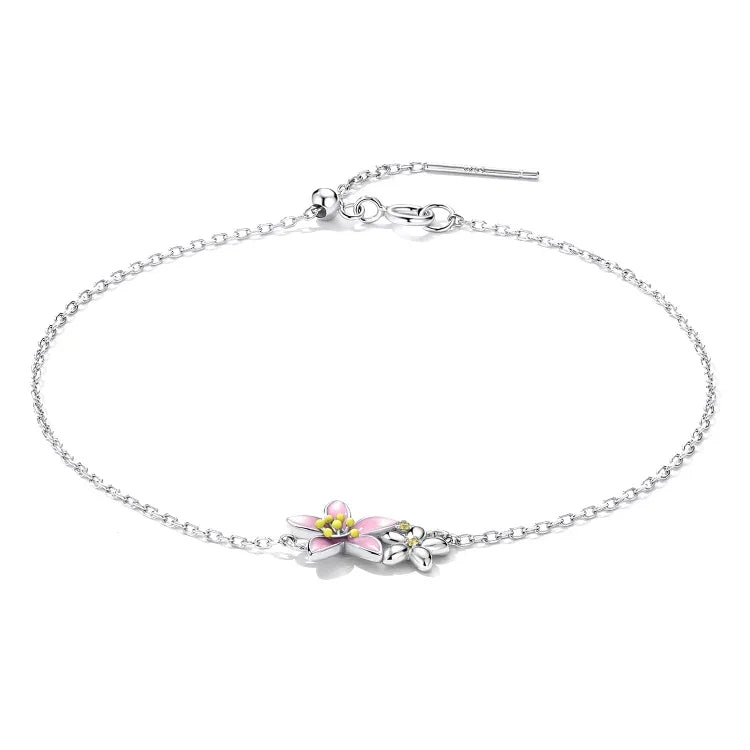 S925 Argent Sterling Bracelet Fleur de Cerisier Bijoux pour Femmes, Fleur de Cerisier