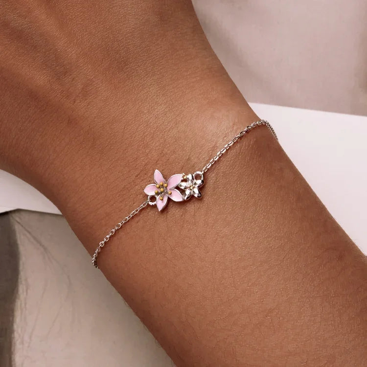 S925 Argent Sterling Bracelet Fleur de Cerisier Bijoux pour Femmes, Fleur de Cerisier