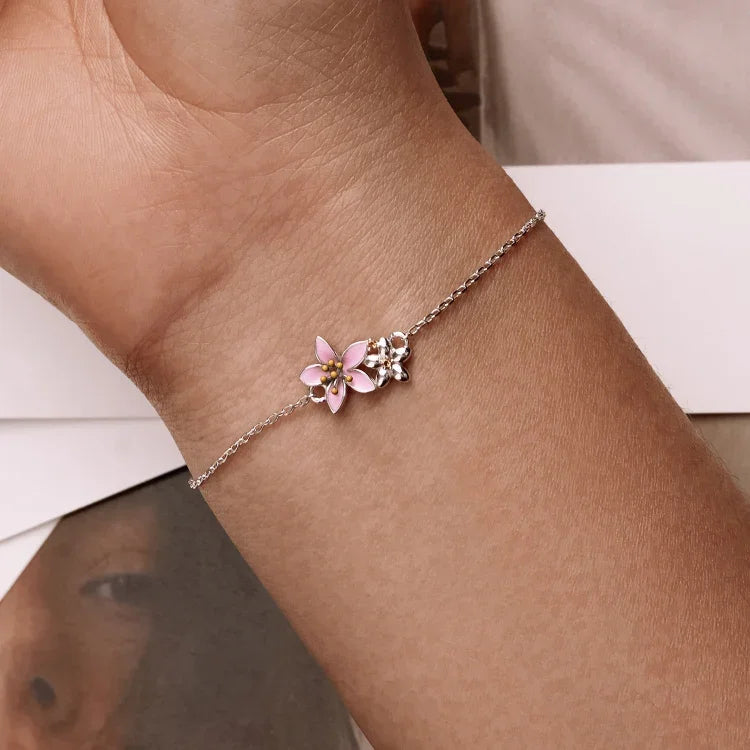 S925 Argent Sterling Bracelet Fleur de Cerisier Bijoux pour Femmes, Fleur de Cerisier