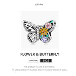 Perles papillon fleur en argent sterling S925, accessoires de collier bracelet DIY, fleur papillon