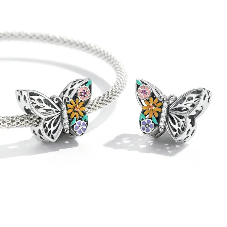Perles papillon fleur en argent sterling S925, accessoires de collier bracelet DIY, fleur papillon