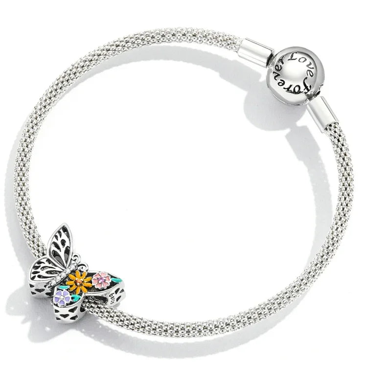 Perles papillon fleur en argent sterling S925, accessoires de collier bracelet DIY, fleur papillon